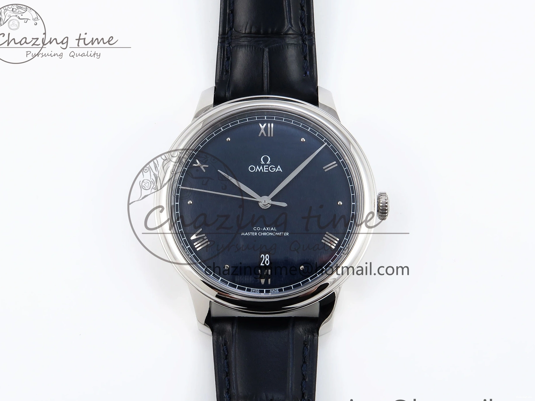 0208 Soft De Ville Date SS MKF 1:1 Best Edition Blue Dial Roman Marker on Black Leather Strap A 7745